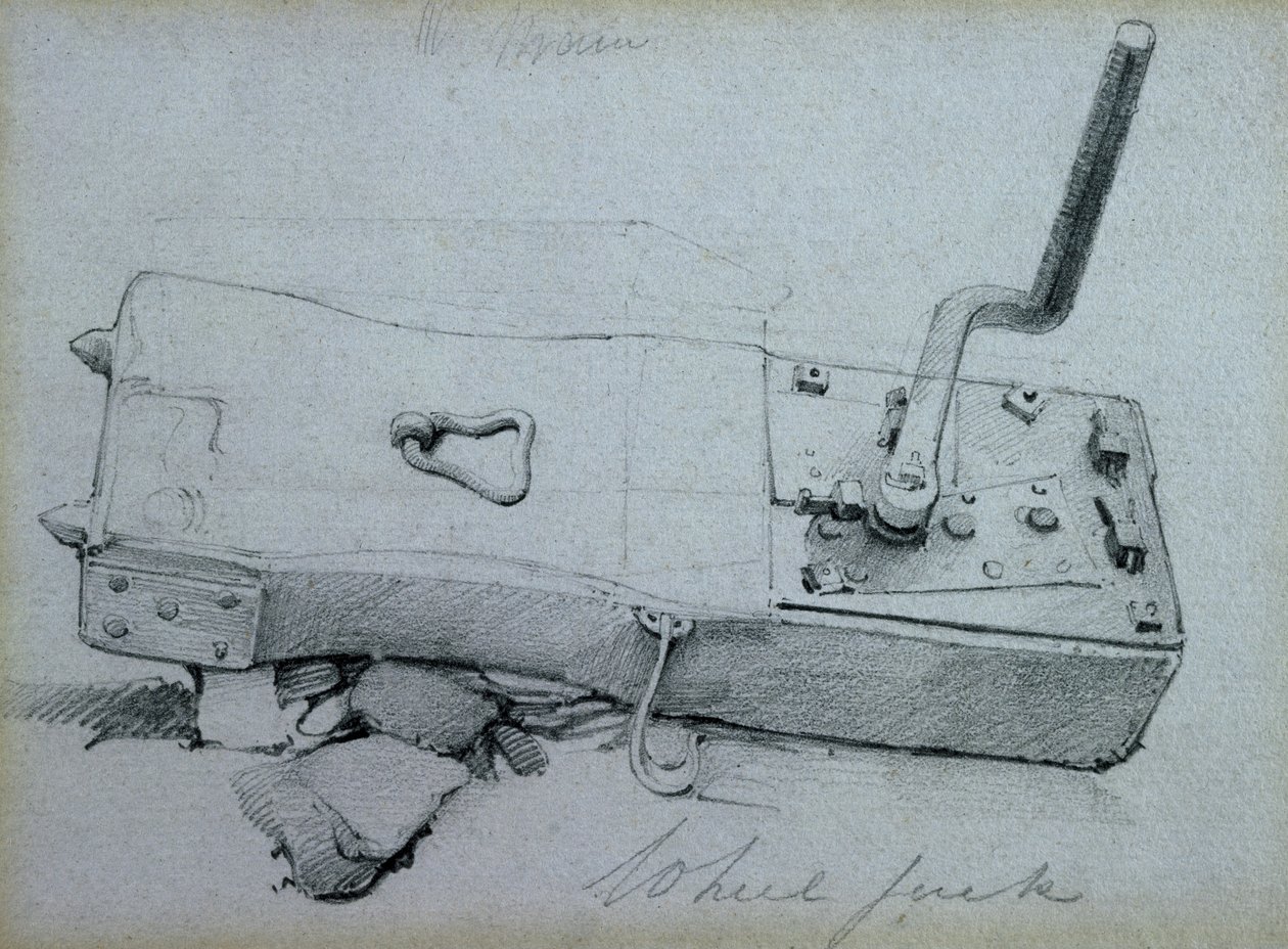 Pyörännosturi, 1830-luku (kynä ja muste ja pesu paperille) tekijältä John Cooke Bourne