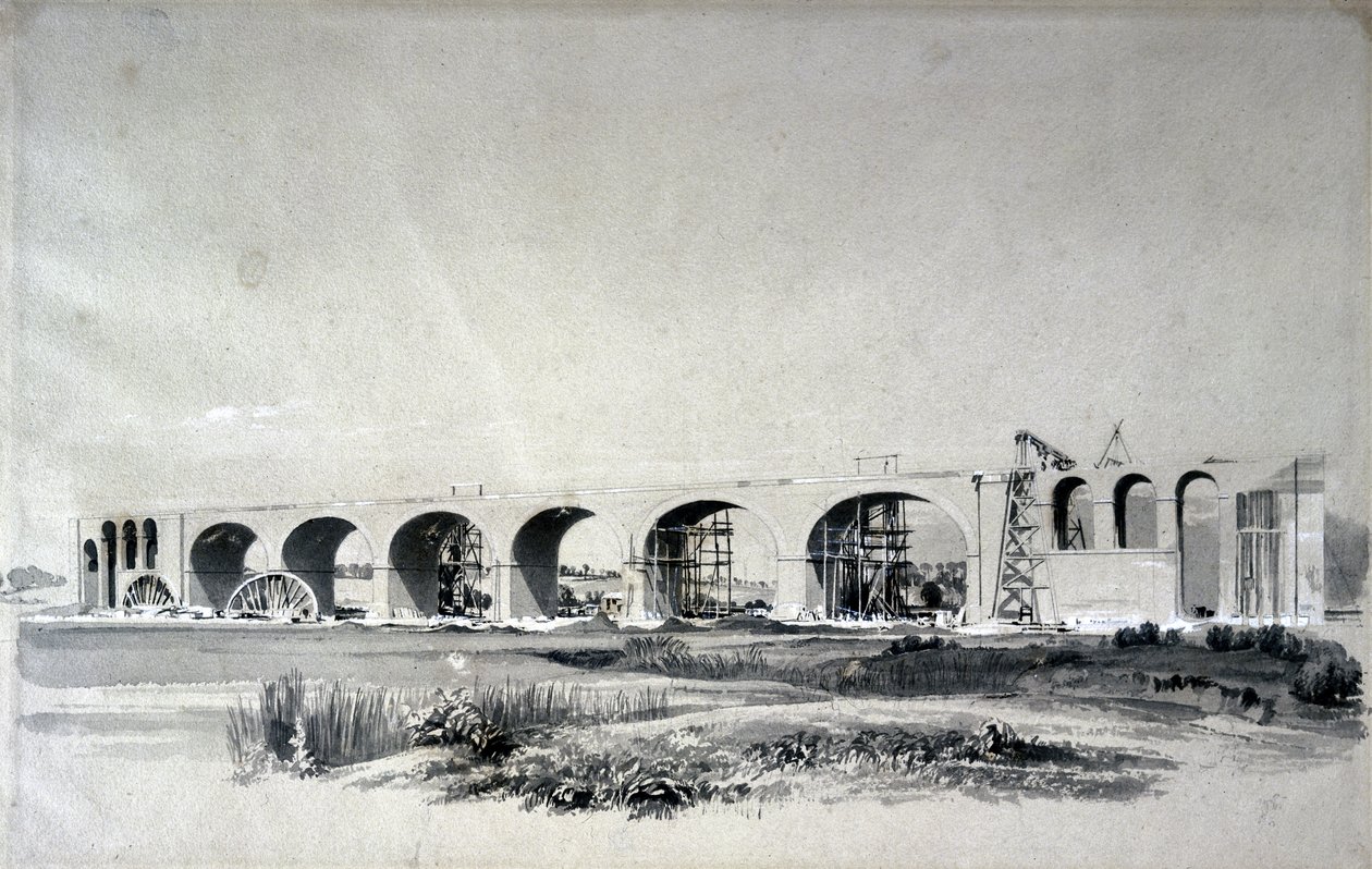 Wolverton Viaduct, 30. kesäkuuta 1837 (kynä ja muste ja pesu paperille) tekijältä John Cooke Bourne
