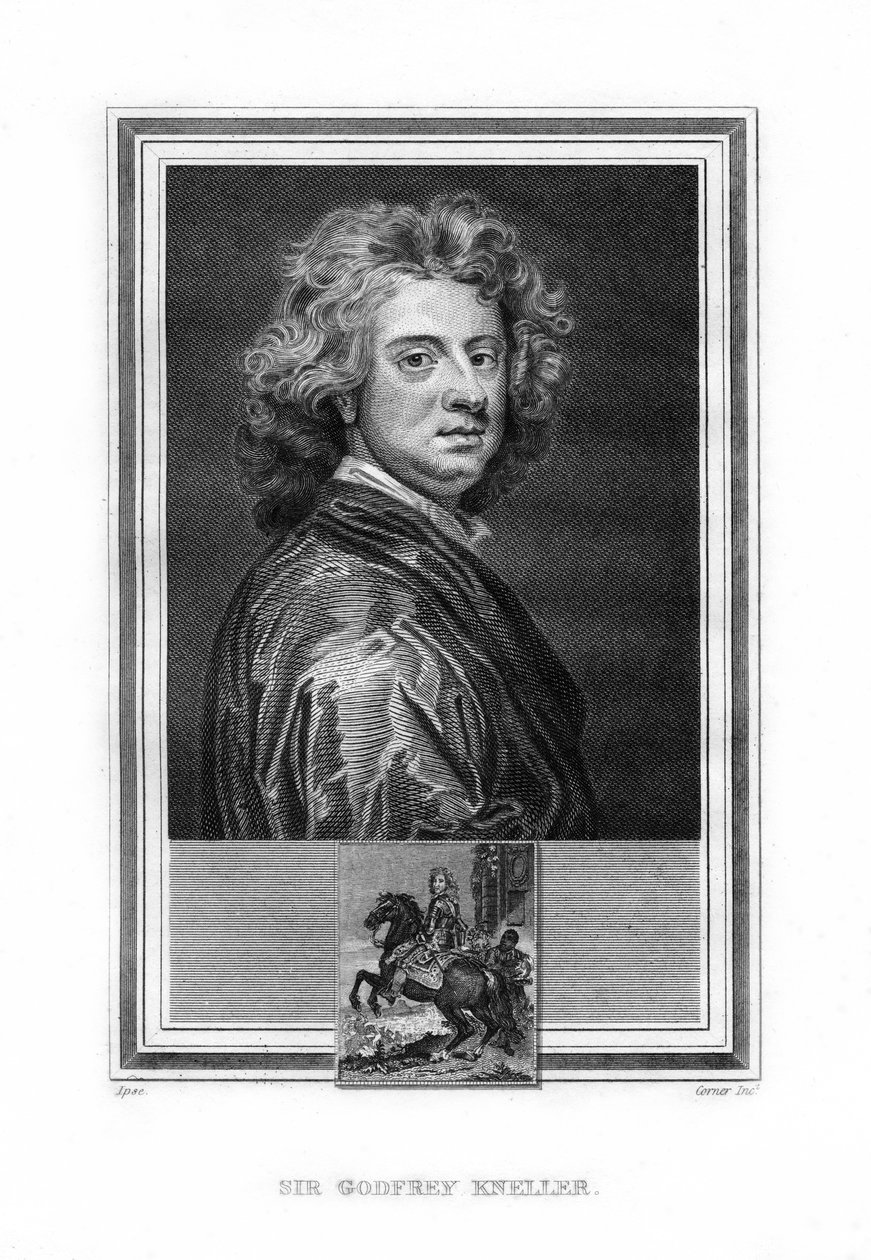 Sir Godfrey Kneller, saksalaissyntyinen englantilainen barokkiajan maalari, 1825. tekijältä John Corner