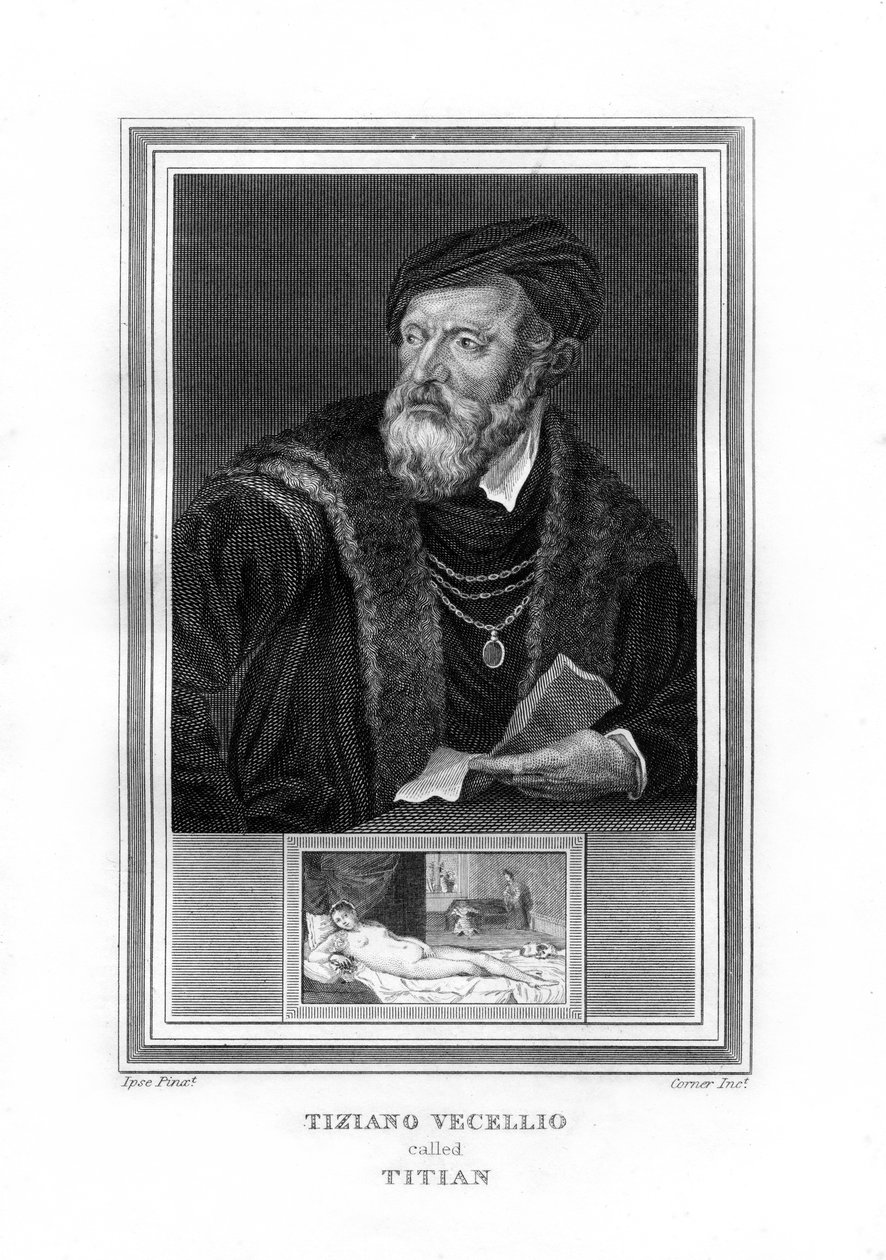 Tiziano Vecelli Titian, italialainen korkearenessanssimaalari, 1825. tekijältä John Corner