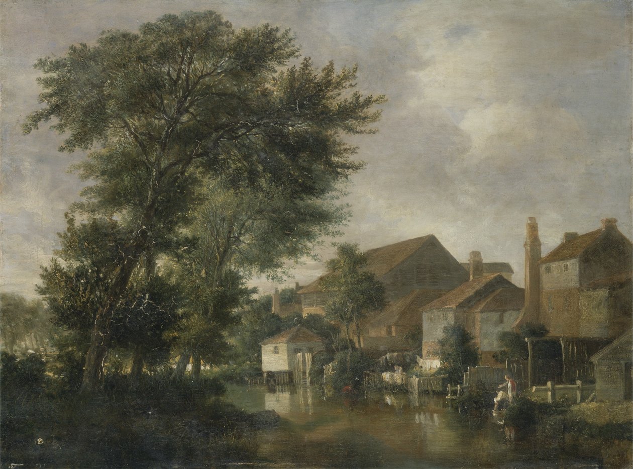 River Scene, mahdollisesti Norwichissa, n. 1817 (öljy paneelissa) tekijältä John Crome