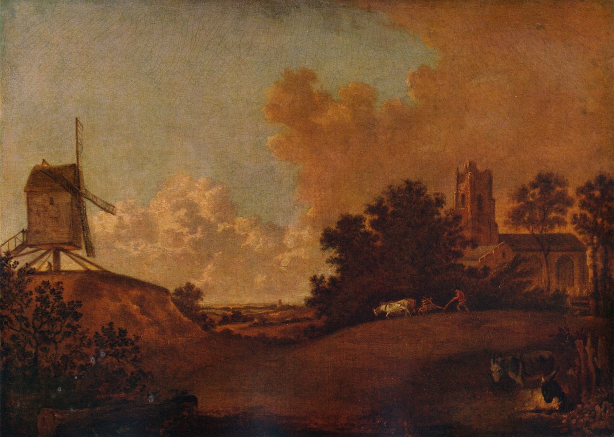 Old Orford Church and Mill, Suffolk, n. 1782 tekijältä John Crome