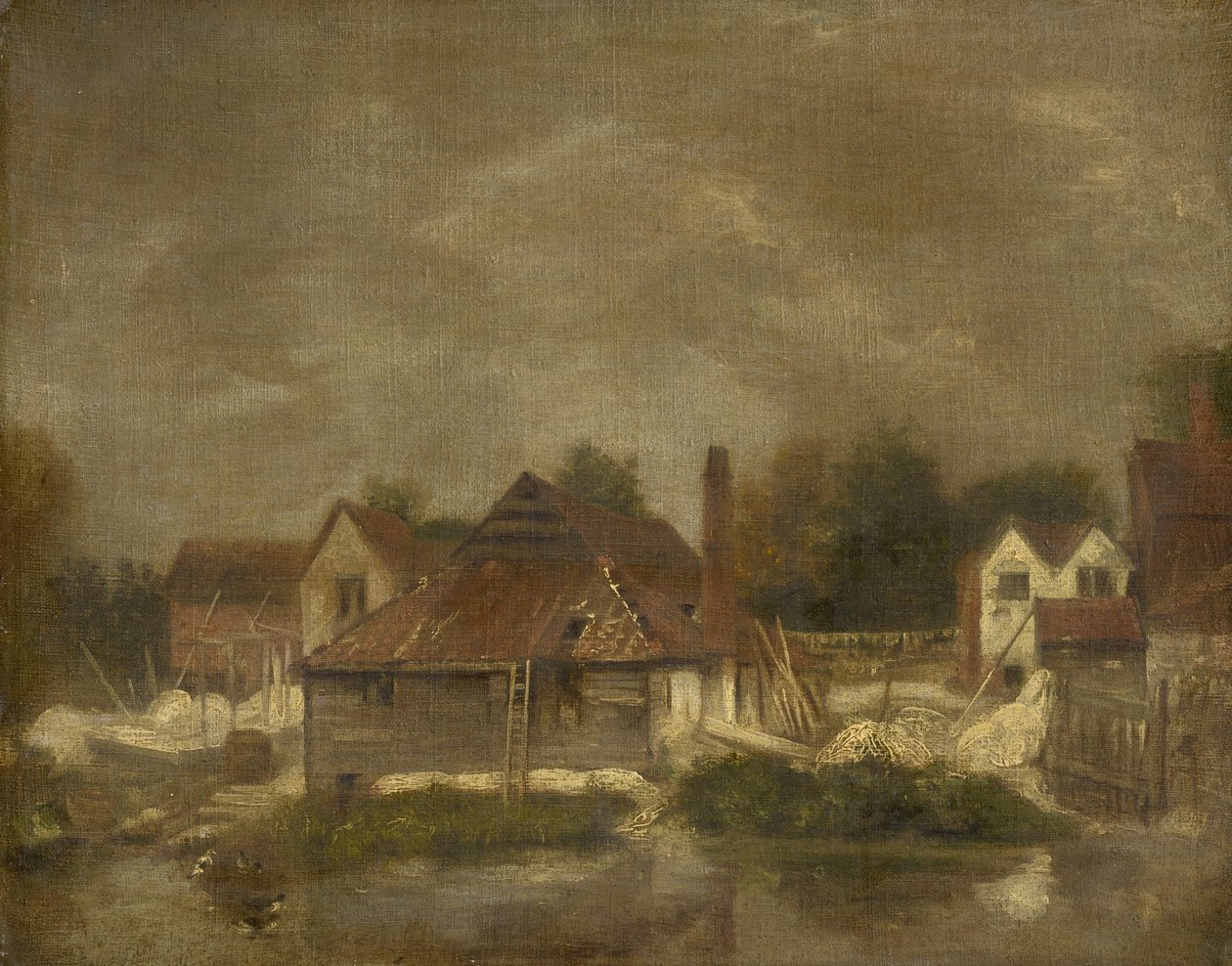 Aitat ja vanhat talot Yarella, n. 1803 tekijältä John Crome