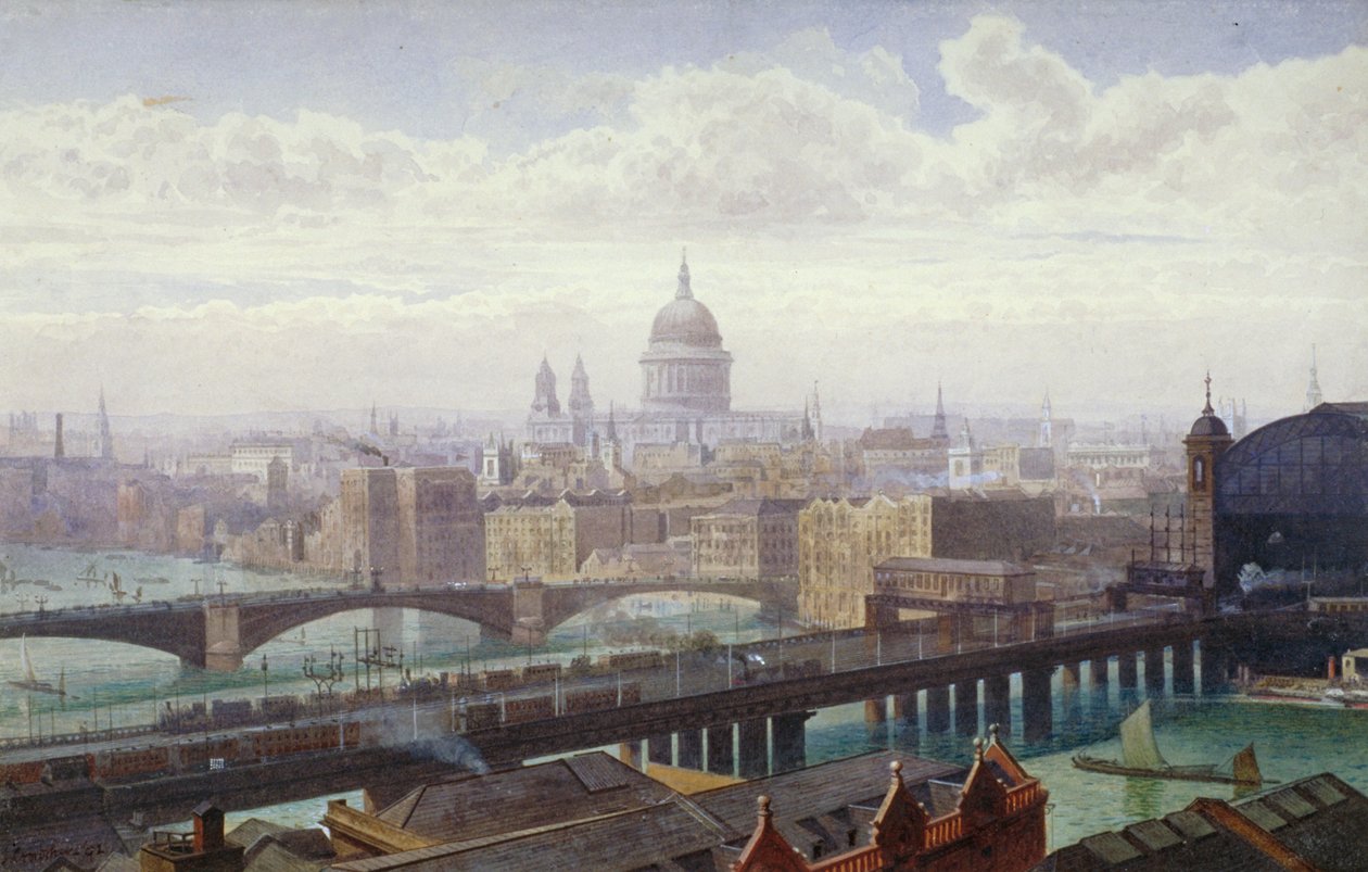 Cannon Street Railway Bridge ja Southwark Bridge, Lontoo, 1892 tekijältä John Crowther