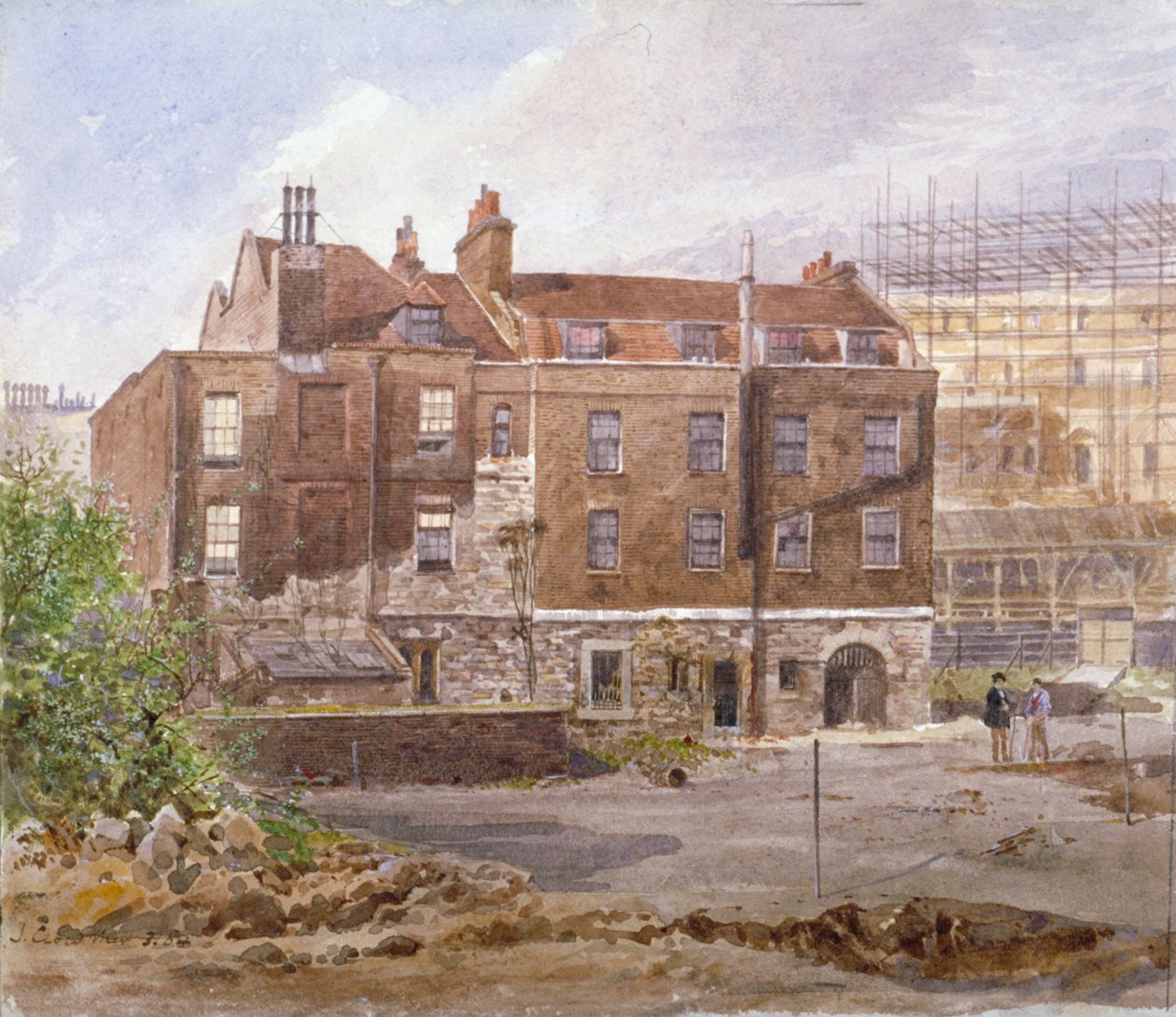 Almonryn toimiston itäpuolella, Middle Scotland Yard, Westminster, Lontoo, 1884. tekijältä John Crowther
