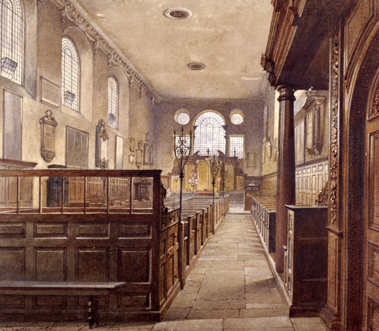 St Olave Jewryn sisustus, Lontoo, 1887 tekijältä John Crowther