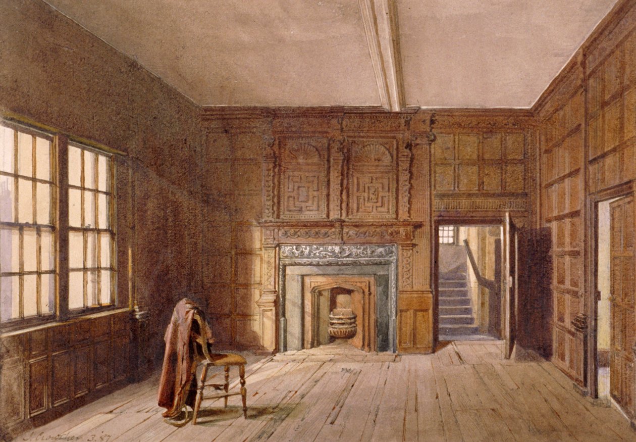 Sisäkuva Sir John Spencerin huoneesta Canonbury Housessa, Islingtonissa, Lontoossa, 1887 tekijältä John Crowther
