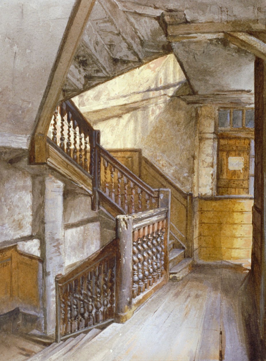 Sisäkuva portaista talossa White Lion Courtissa, Westminster, Lontoo, 1880 tekijältä John Crowther