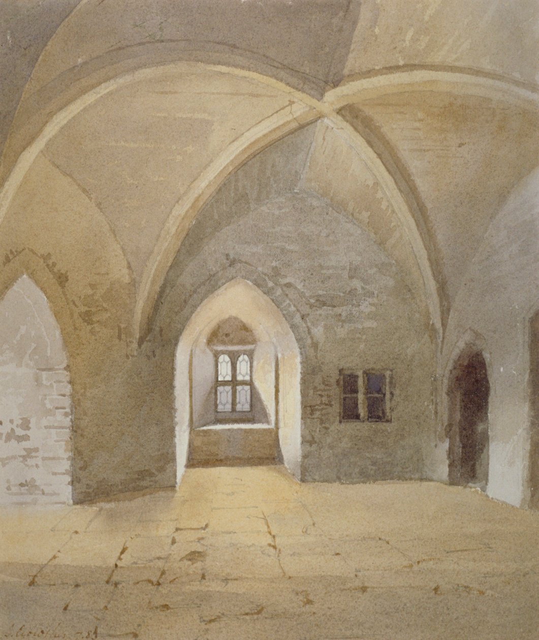 Bowyer Towerin vankilan sisäkuva, Tower of London, Stepney, Lontoo, 1883 tekijältä John Crowther
