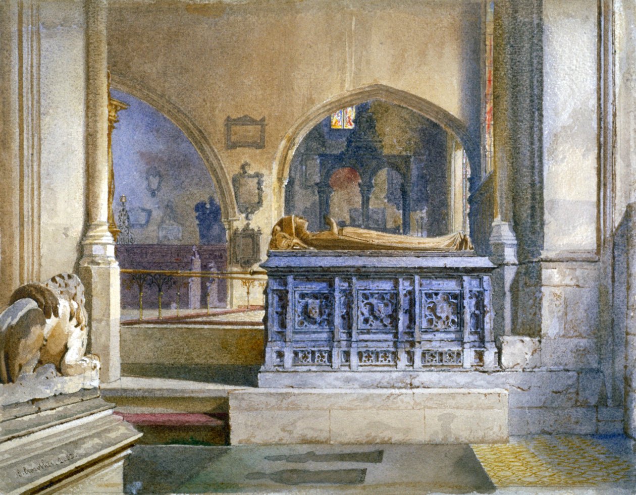 Lordi ja Lady Crosbyn muistomerkki St Helenin kirkossa, Bishopsgate, Lontoon kaupunki, 1883 tekijältä John Crowther