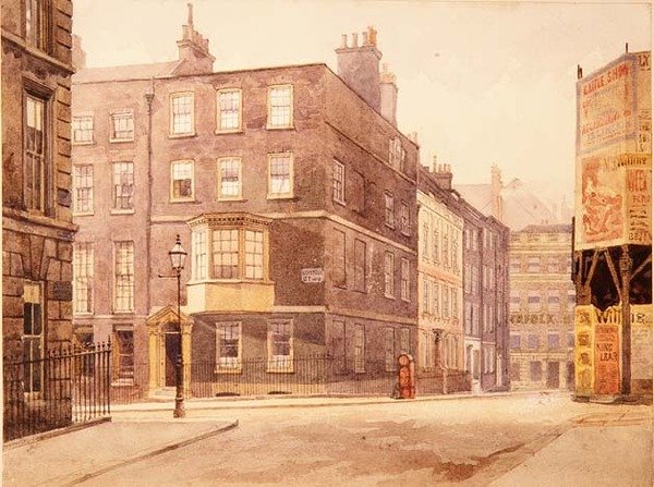 Norfolk Street, n. 1880 (akvarelli) tekijältä John Crowther