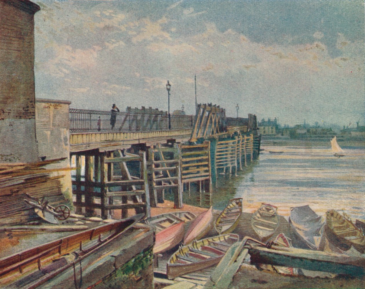 Old Battersea Bridge, North Bank, katselee Thames-joen yli, Lontoo, 1885 1926 tekijältä John Crowther