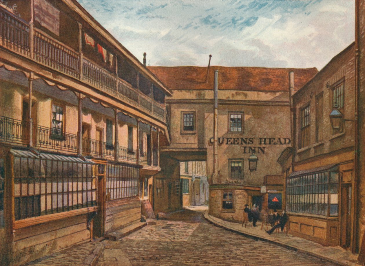 The Yard of the Queens Head Inn, Borough, Southwark, Lontoo, 1880 1926 tekijältä John Crowther