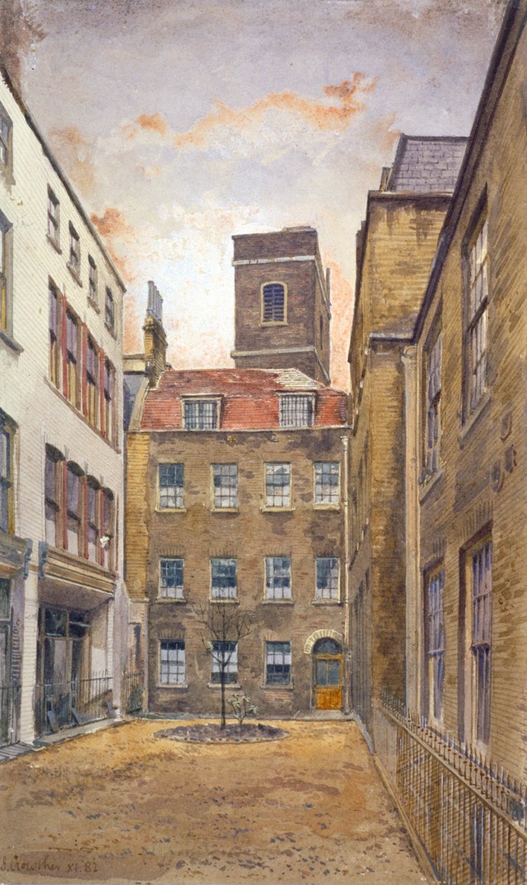 Tower of the Church of St Matthew, Friday Street nähtynä Fountain Courtista, Lontoo, 1882 tekijältä John Crowther