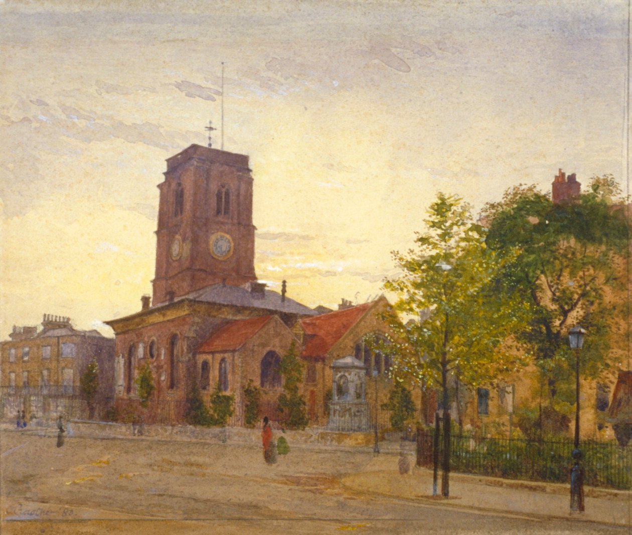 Näkymä All Saints Churchille, Chelsea, Lontoo, 1880 tekijältä John Crowther