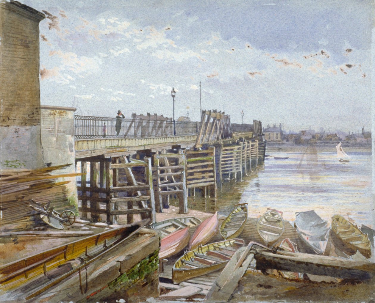 Näkymä Battersea Bridgeltä Thames-joen yli, Lontoo, 1885 tekijältä John Crowther