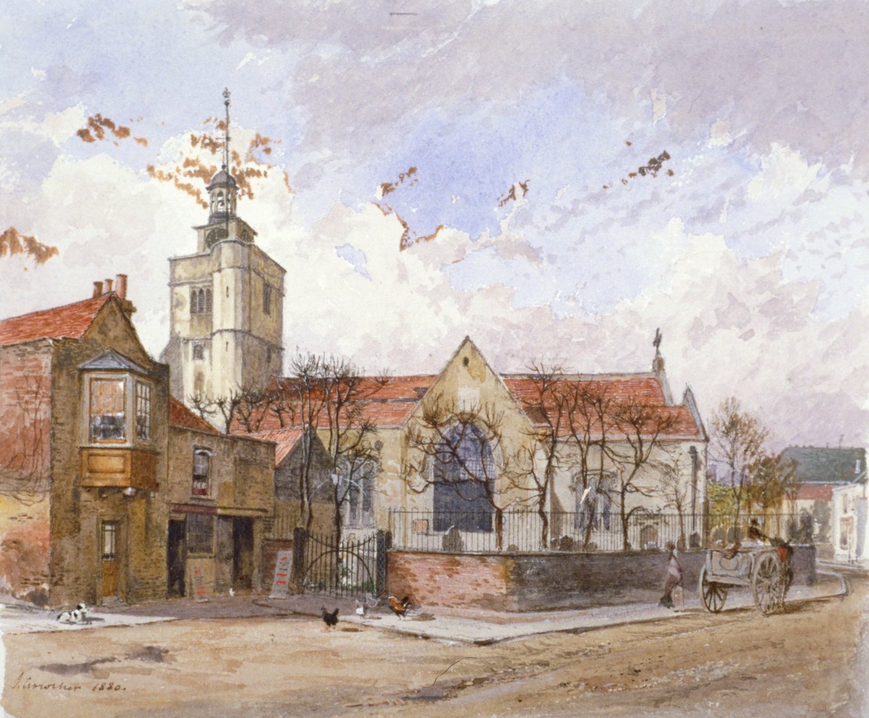 Näkymä St Paulin kirkolle, Hammersmith, Lontoo, 1880. tekijältä John Crowther