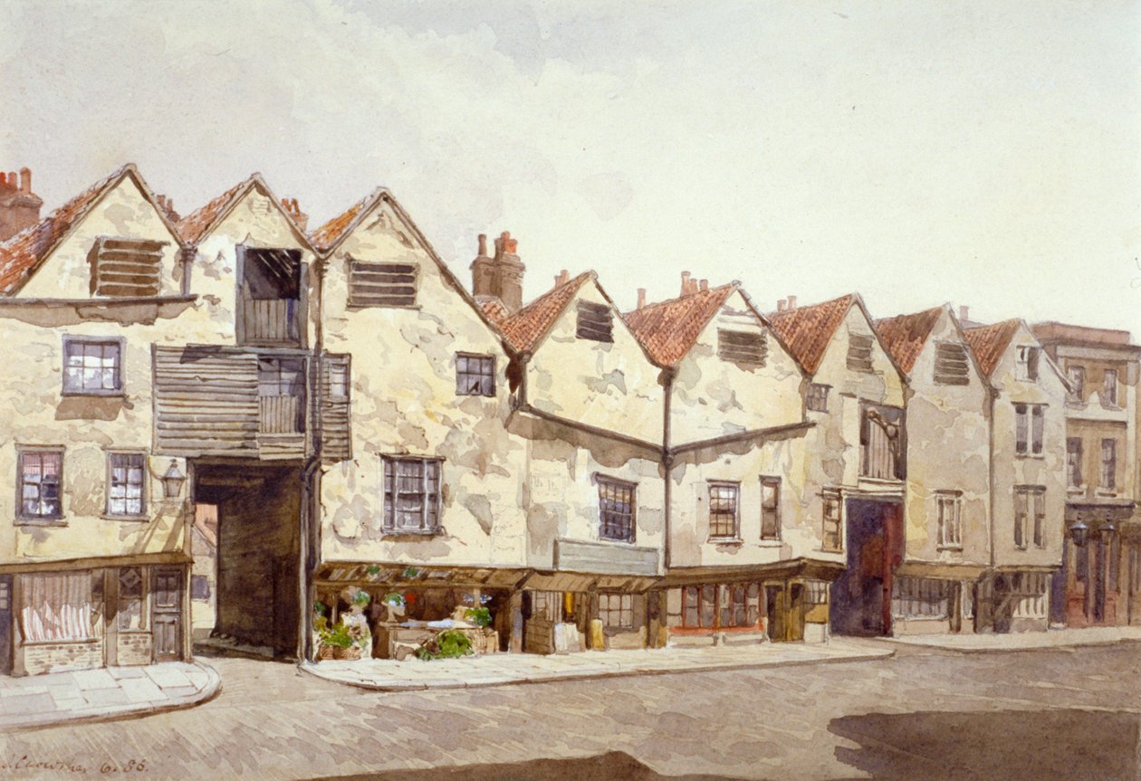 Näkymä kaupoista ja taloista, Bermondsey Street, Bermondsey, Lontoo, 1886 tekijältä John Crowther