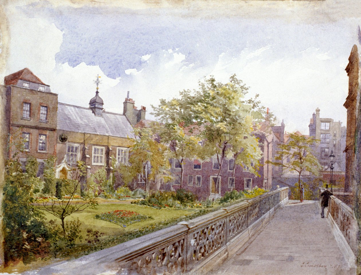 Vista del Staple Inn and Garden, Londres, 1882 finlandès tekijältä John Crowther