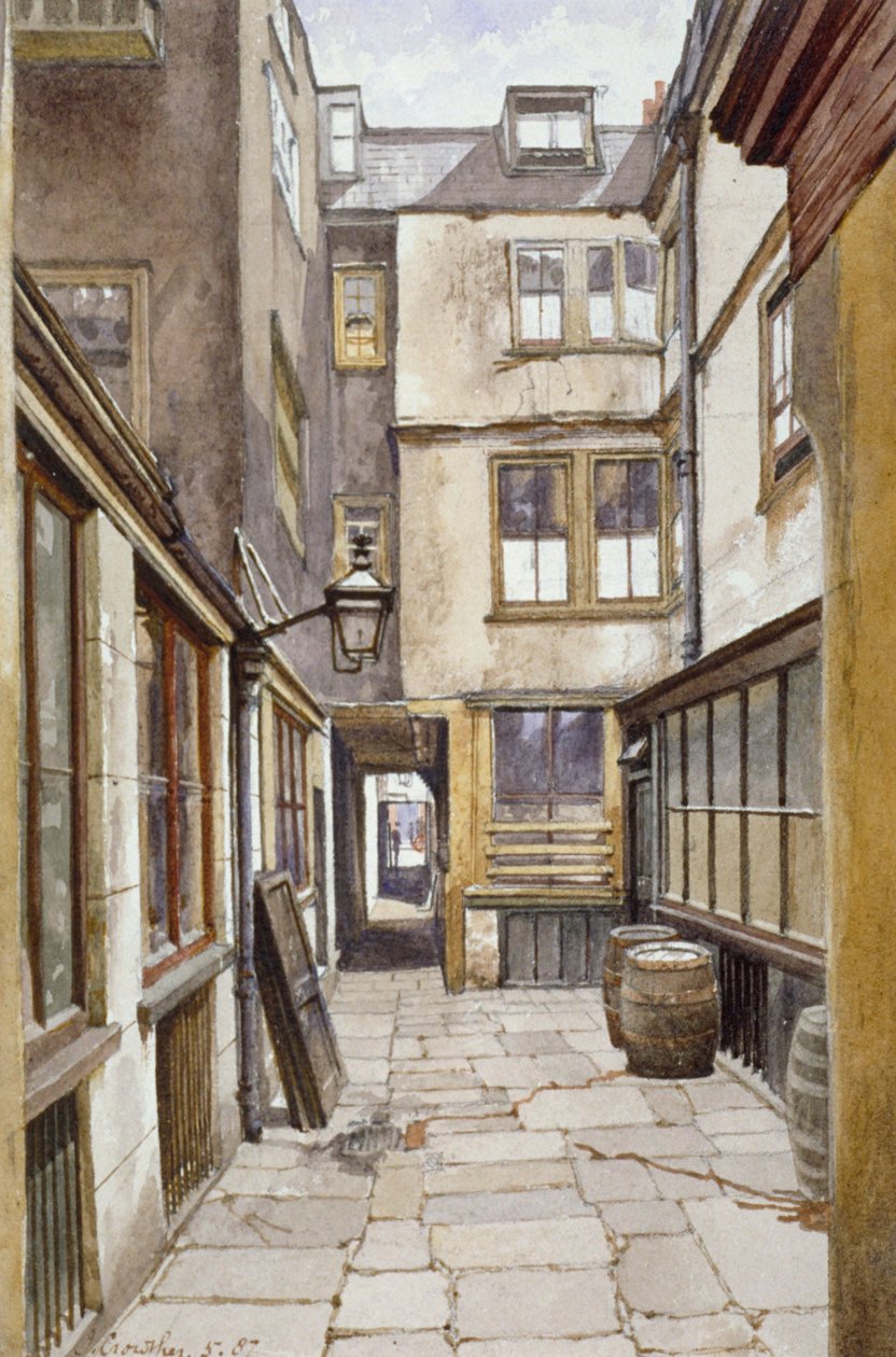 Näkymä tuomioistuimesta, joka johtaa Adelphi Clubiin, Westminster, Lontoo, 1887 tekijältä John Crowther