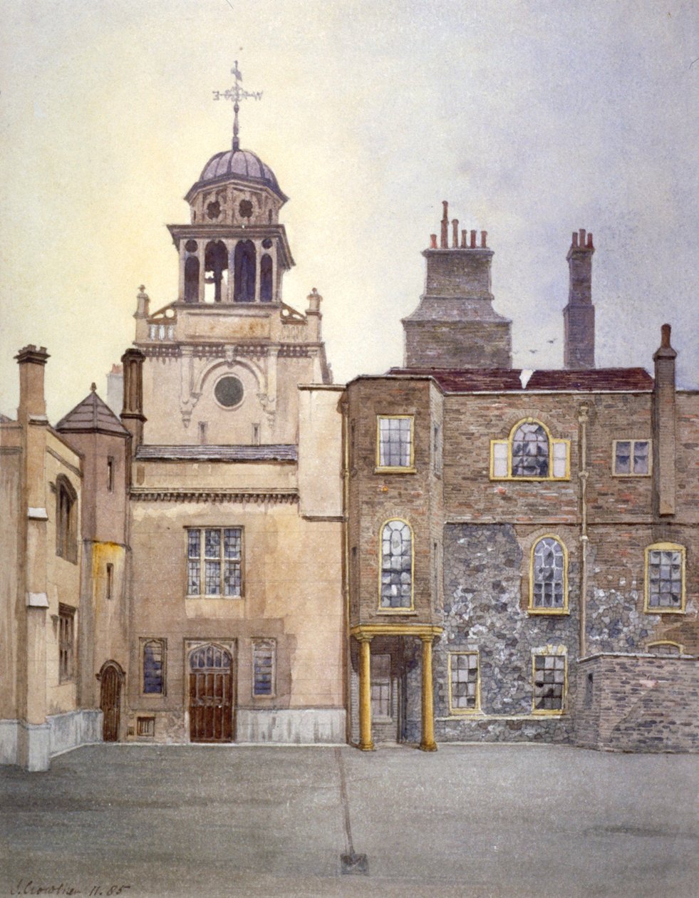 Näkymä Chapel Towerin pohjoispuolelle, Charterhouse, Lontoo, 1885. tekijältä John Crowther