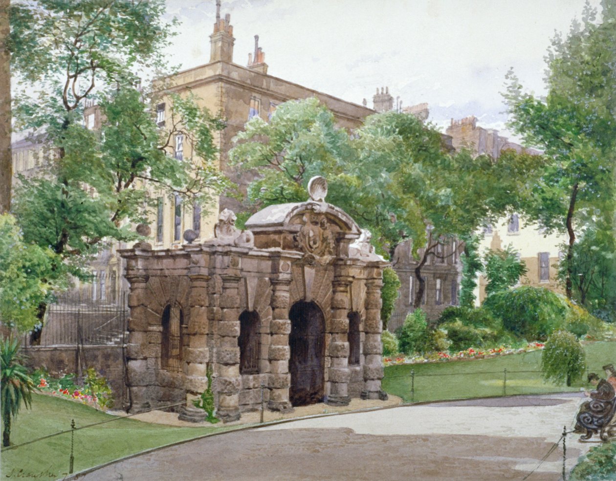 Näkymä York Watergaten etelärintamalta, Buckingham Street, Westminster, Lontoo, 1887 tekijältä John Crowther