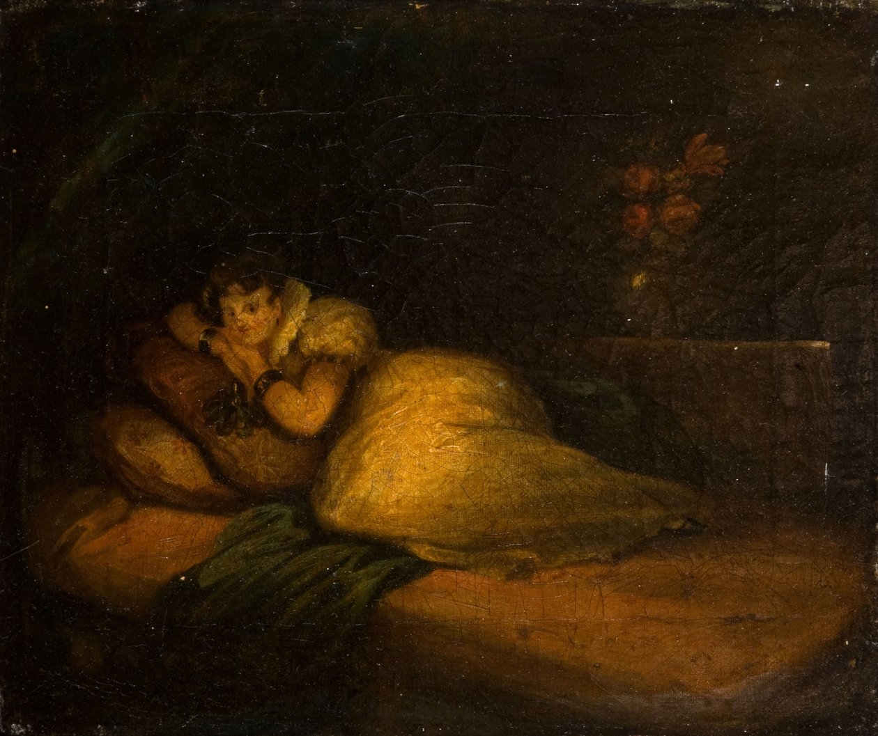 Sisustus, nainen sängyssä, 1780. tekijältä John Daniel Bond