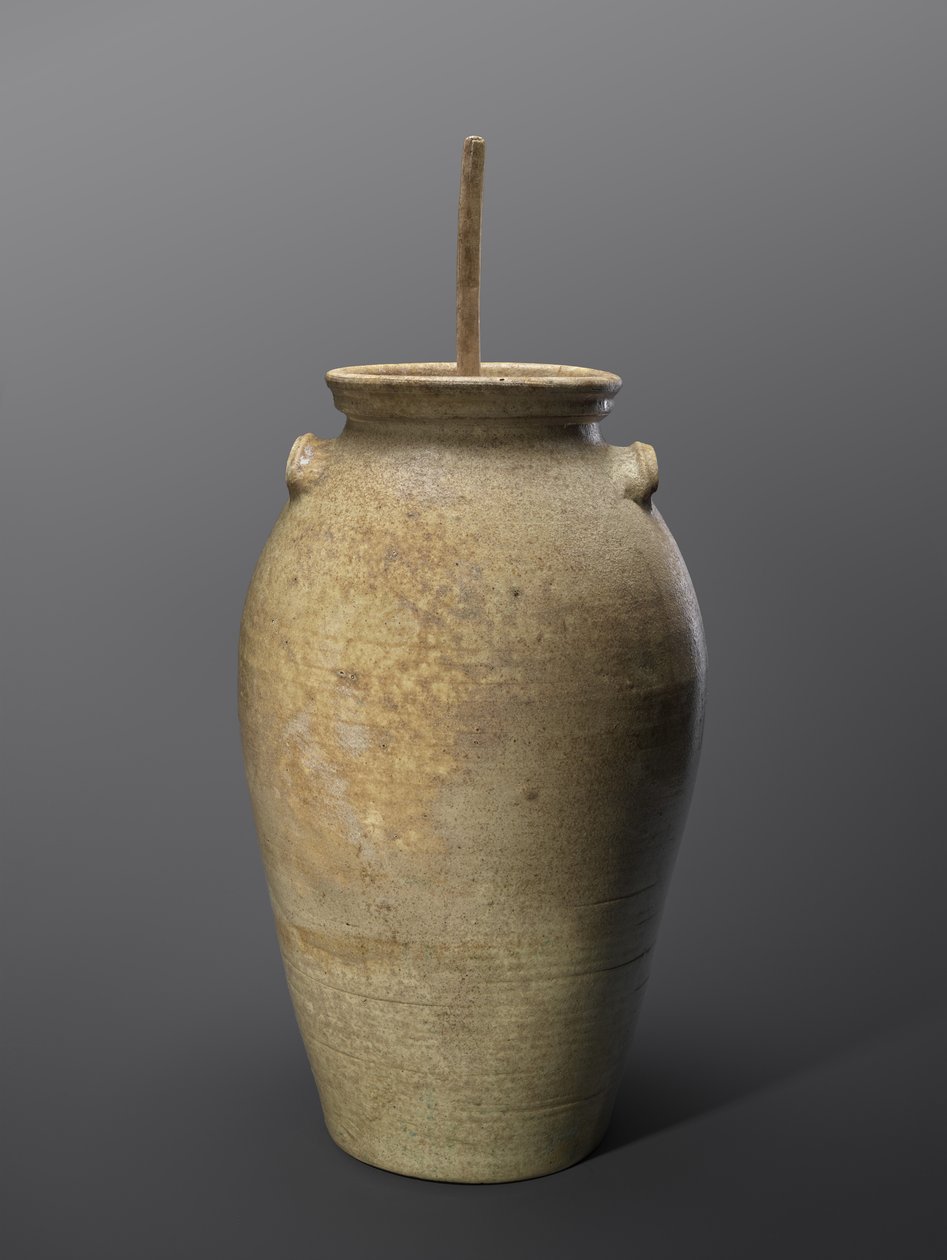 Churn, c. 1850-1883 (alkalilasitettu kivitavara puulla) tekijältä John Davis (attr.to) Leopard