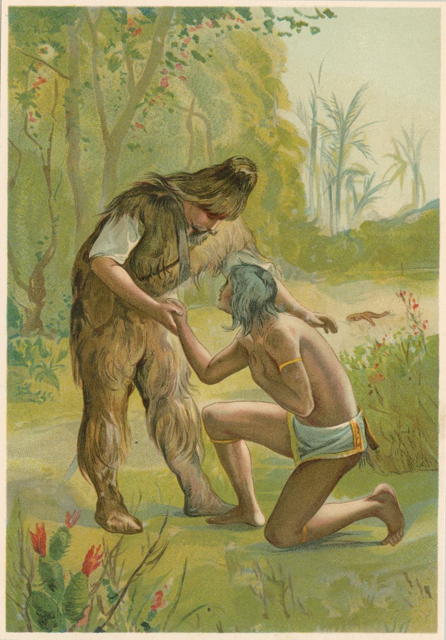 Daniel Defoen kohtaus Robinson Crusoesta, 1892 tekijältä John Dawson Watson
