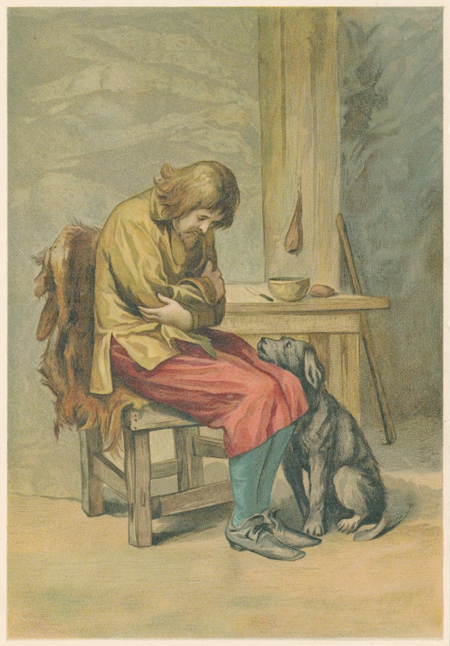 Daniel Defoen kohtaus Robinson Crusoesta, 1892 tekijältä John Dawson Watson