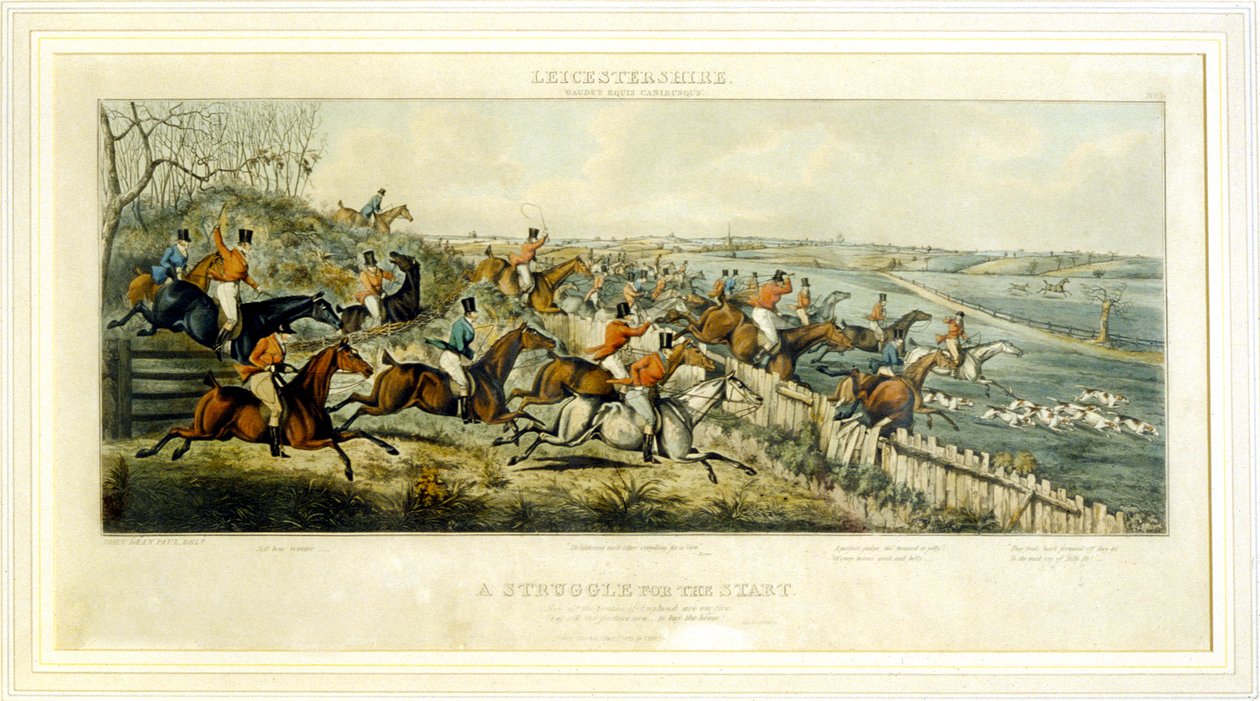 Taistelu aloituksesta, Leicestershires, kaiverrus Henry Alken (1785-1851) 1825 (värikaiverrus) tekijältä John Dean (after) Paul