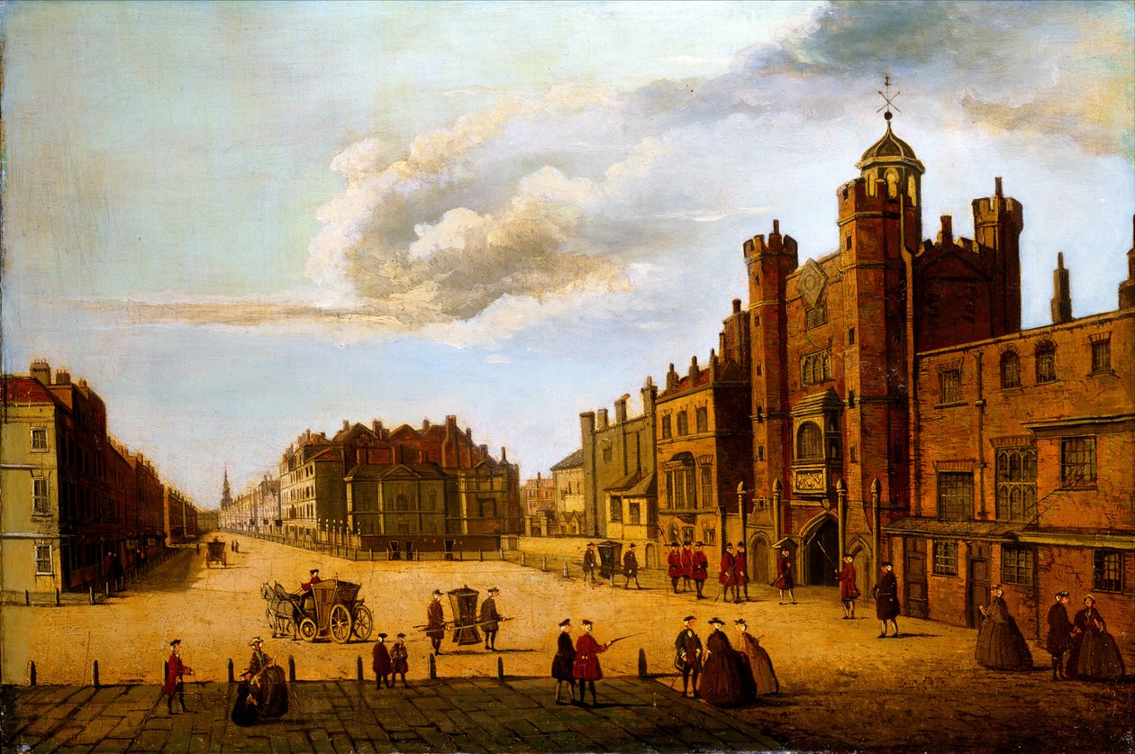 Näkymä Pall Mall -ostoskeskukseen St. Jamesin palatsista (öljy kankaalle) tekijältä John Dean Paul