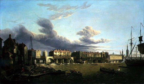 Näkymä Old London Bridgelle sellaisena kuin se oli vuonna 1747 (öljy kankaalle) tekijältä John Dean Paul