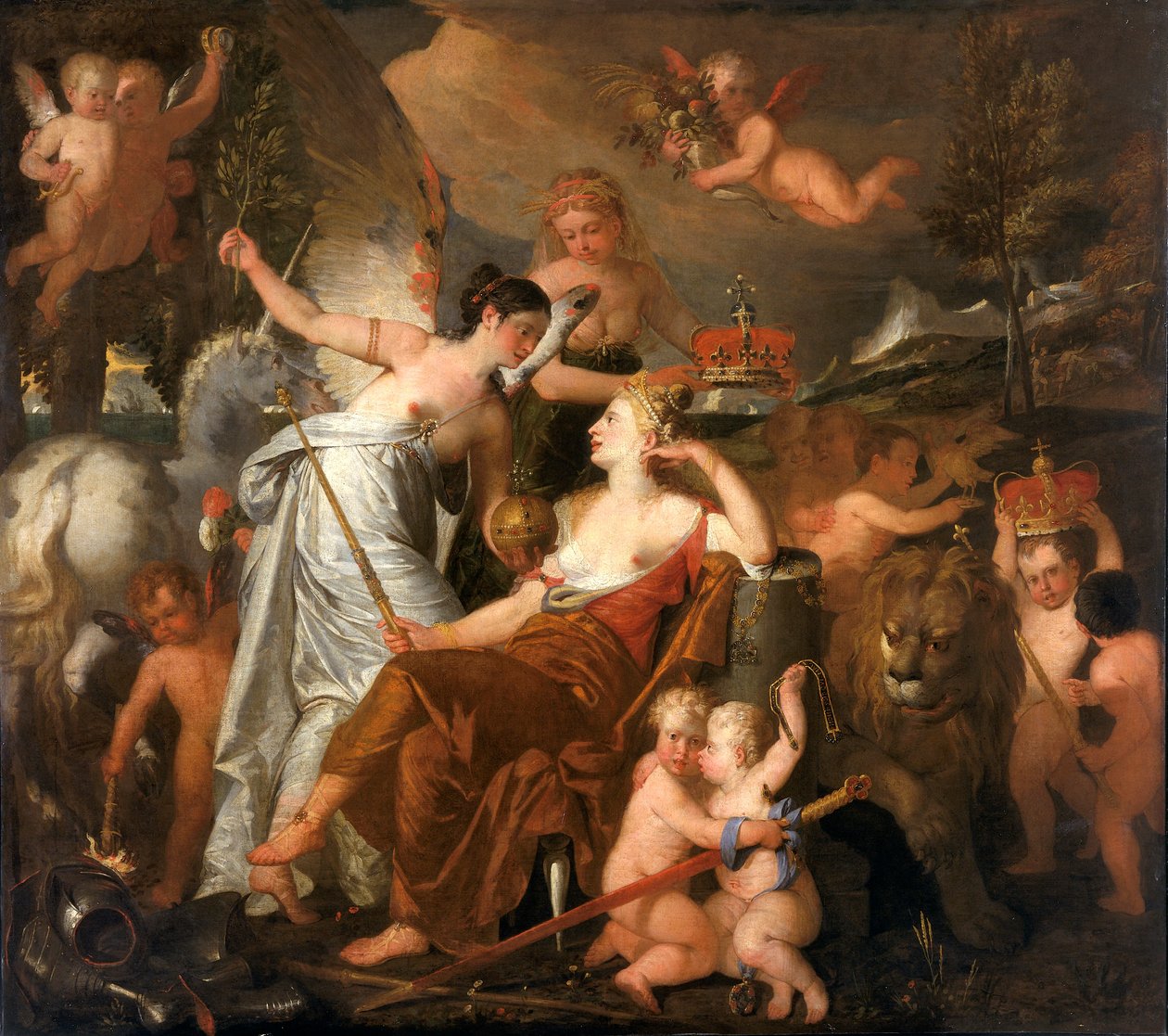 "Edesmennyt prinsessa, joka personoi rauhaa ja kruunaa Englannin loiston heijastuneena Eurooppaan", 1819 tekijältä John Downman
