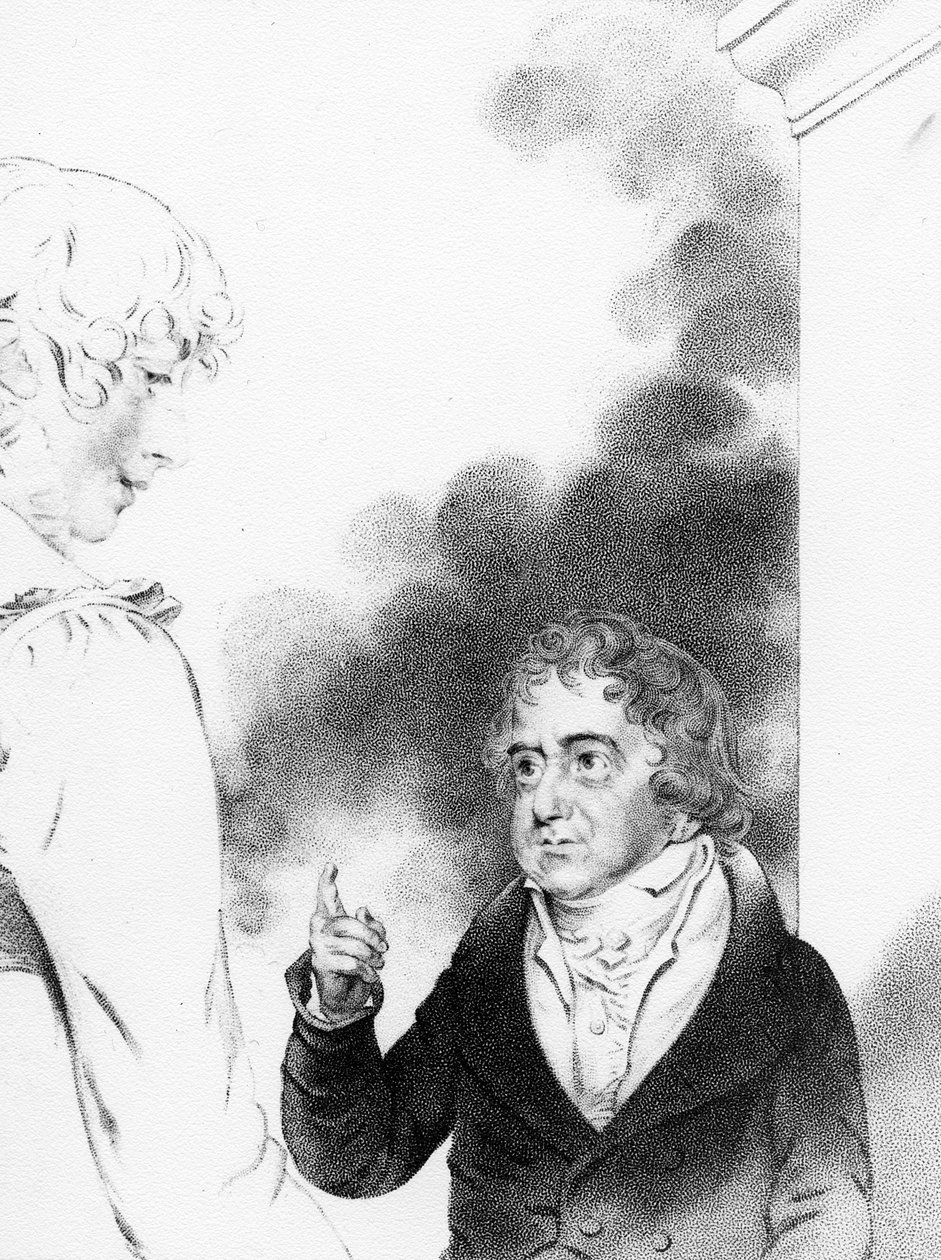 Kreivi Jozef Boruwlaski taiteilijan tyttären Isabella Chloe Downmanin kanssa, kaiverrettu William Thomas Fryn toimesta, 1821. tekijältä John Downman