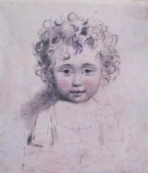 Nro 1869d Lady Strathmoren nuorin tytär, n. 1786 (grafiitti, musta-punainen liitu paperilla) tekijältä John Downman