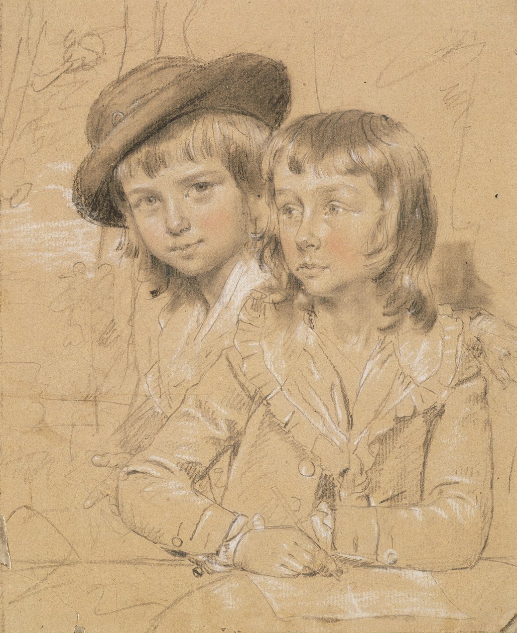 Nro 1933 Benjamin ja Lewis Way, Denham Housen Benjamin Wayn vanhimmat pojat, Bucks, 1779 (liitu paperille) tekijältä John Downman