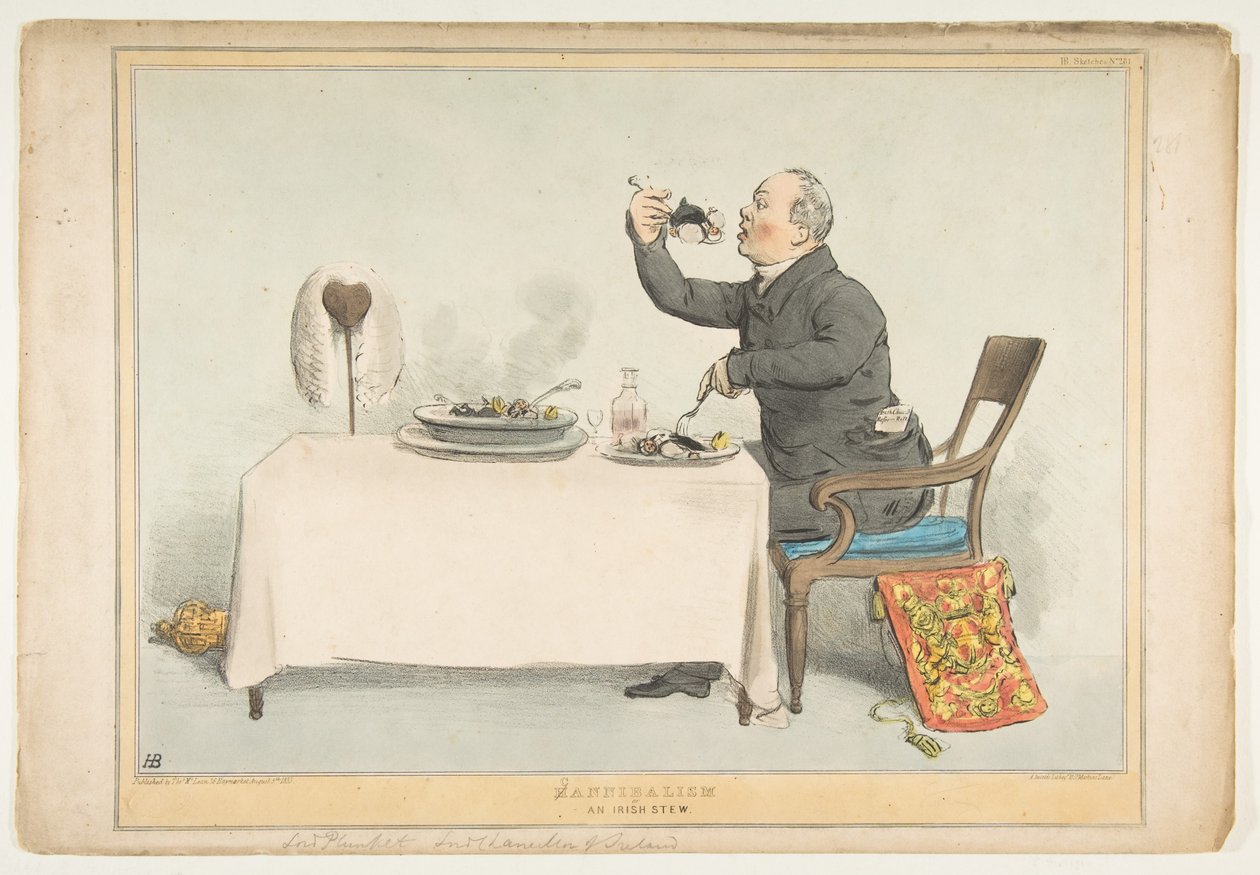 Hkannibalismi tai irlantilainen muhennos, 5. elokuuta 1833. tekijältä John Doyle