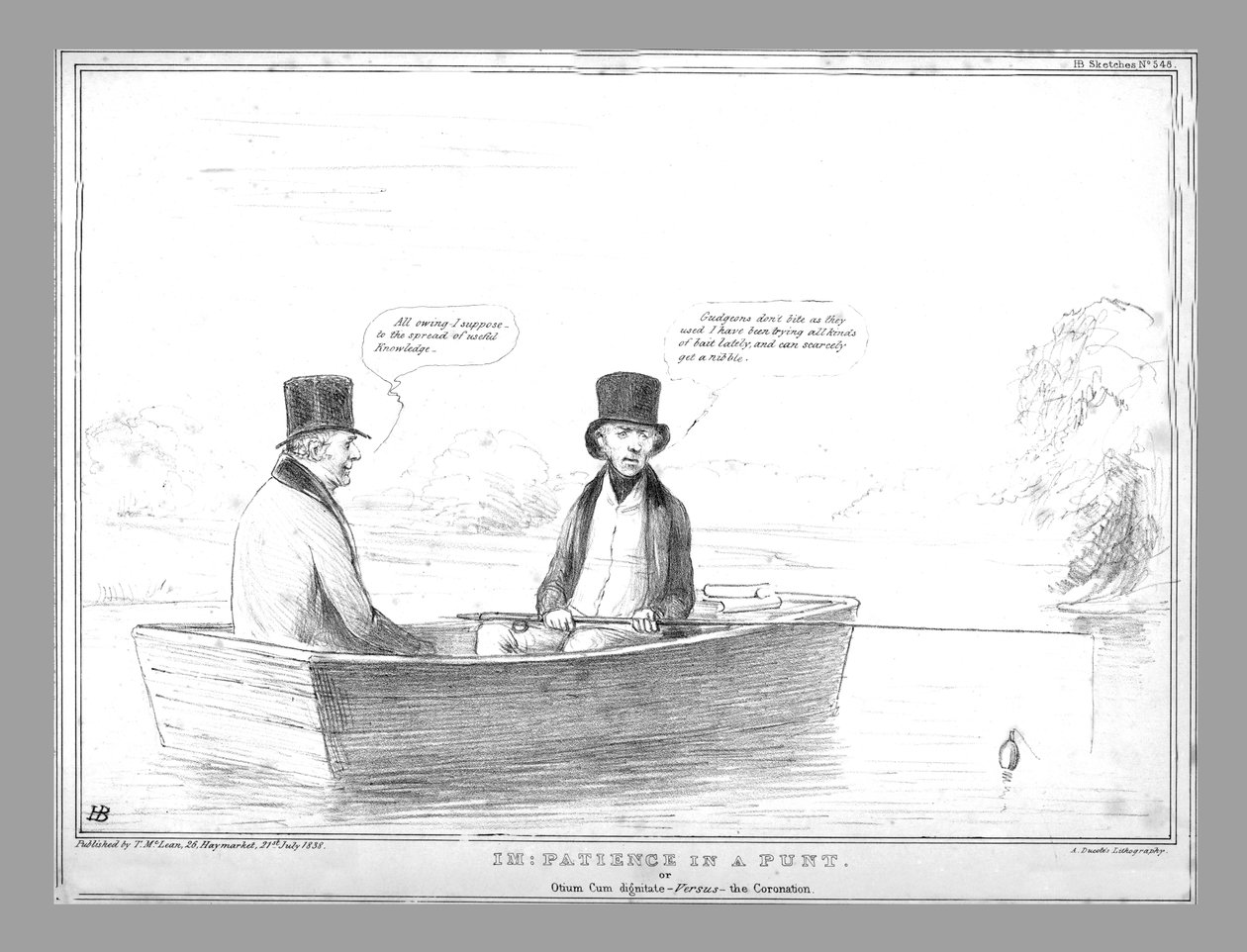 Im: Patience in a Punt. tai Otium Cum Dignity - Versus - Coronation, 1838 tekijältä John Doyle