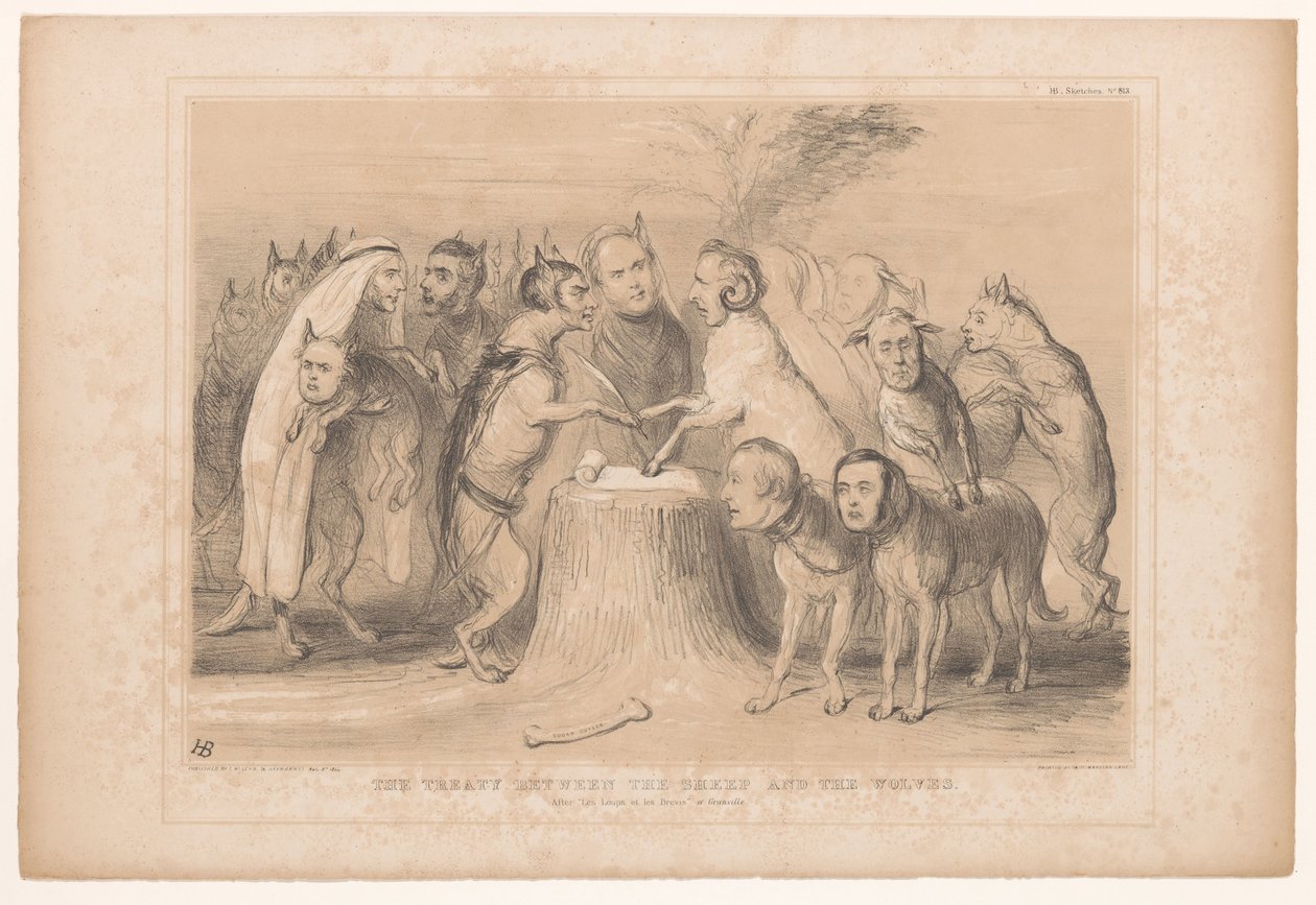 Pact tussen de wolven en de schapen Sopimus lampaiden ja susien välillä. Granvillen Les Loupsin ja Brevisin jälkeen (otsikko esineessä) HB Sketches (sarjan otsikko objektissa) tekijältä John Doyle