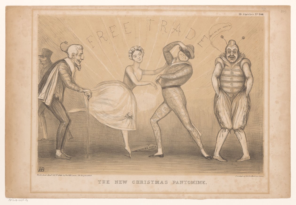 Spotprent met kerst voorstelling Uusi joulupantomiimi (otsikko esineessä) HB Sketches (sarjan otsikko objektissa) tekijältä John Doyle