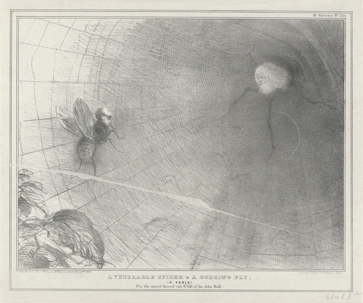 Talleyrand als een spin in zijn web, 1832 Kunnioitettava hämähäkki ja sumiseva kärpäs. (Fable) (otsikko esineessä) Poliittiset luonnokset (sarjan nimi) tekijältä John Doyle