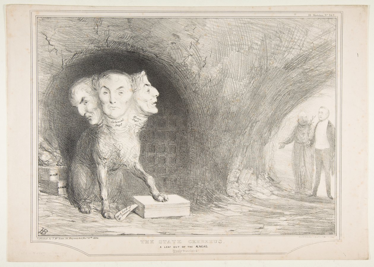 Valtio Cerberus, lehti Æneadista, vapaasti käännetty, 11. joulukuuta 1834. tekijältä John Doyle