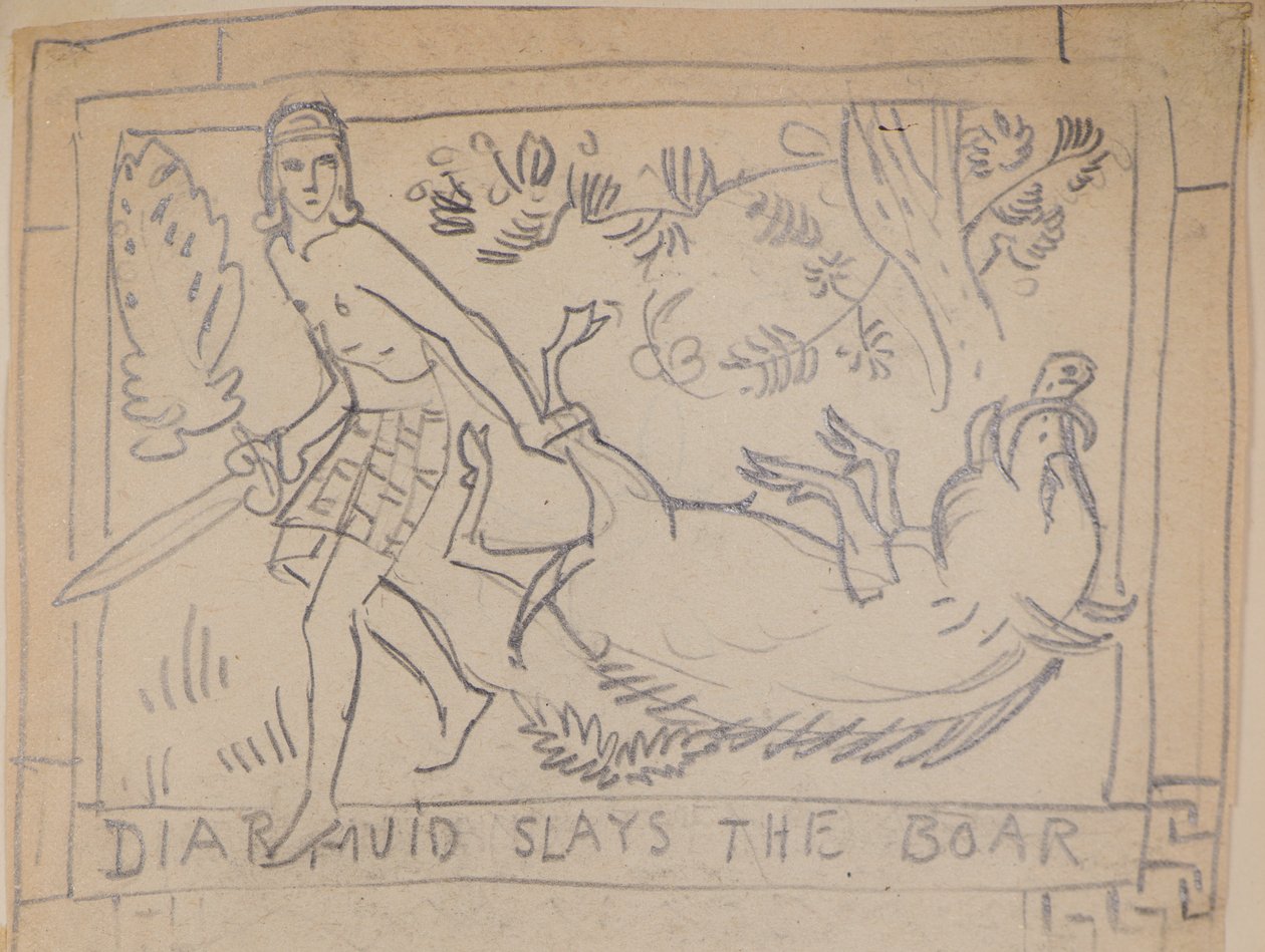 Diarmuid Slays the Boar (lyijykynä) tekijältä John Duncan
