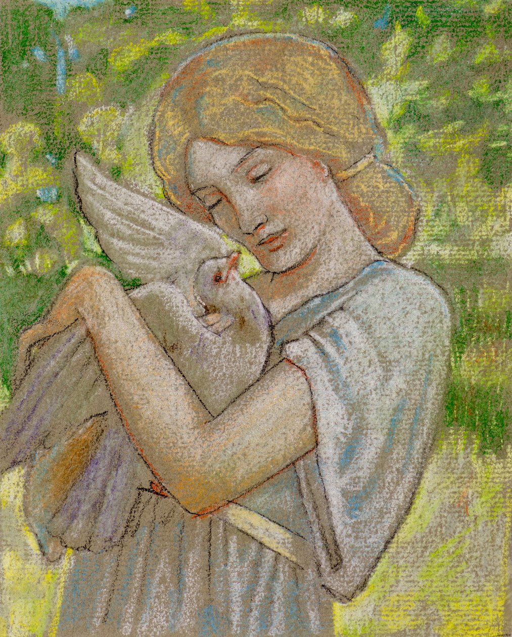 Tyttö kyyhkysellä (pastelli) tekijältä John Duncan