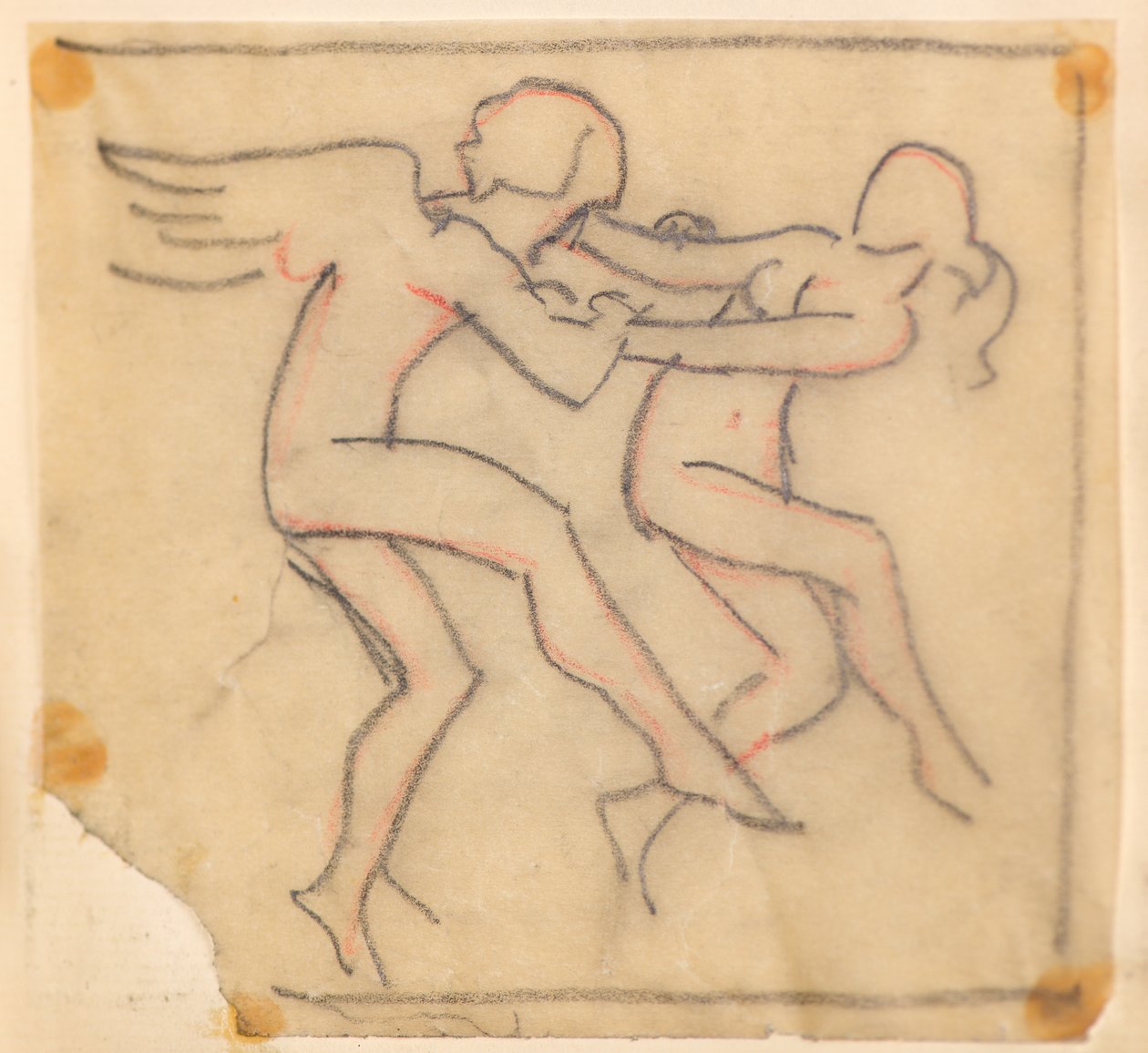 Nimetön [Angels wrestling] (lyijykynä) tekijältä John Duncan