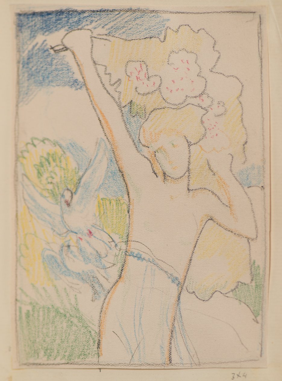Nimetön [Naarashahmo ja kyyhkyset] (lyijykynä) tekijältä John Duncan
