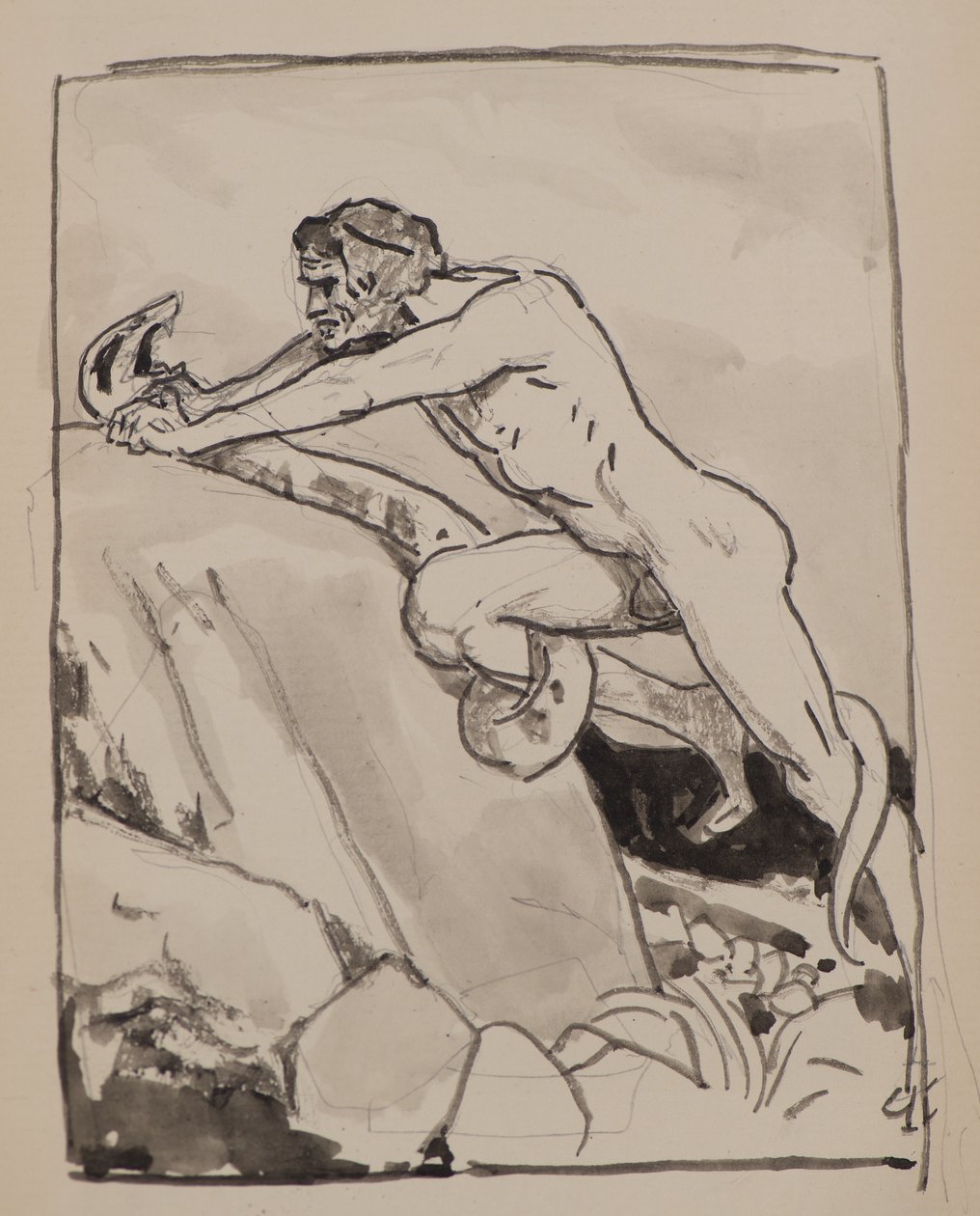 Nimetön [Mies painii käärmeen kanssa] (akvarelli) tekijältä John Duncan