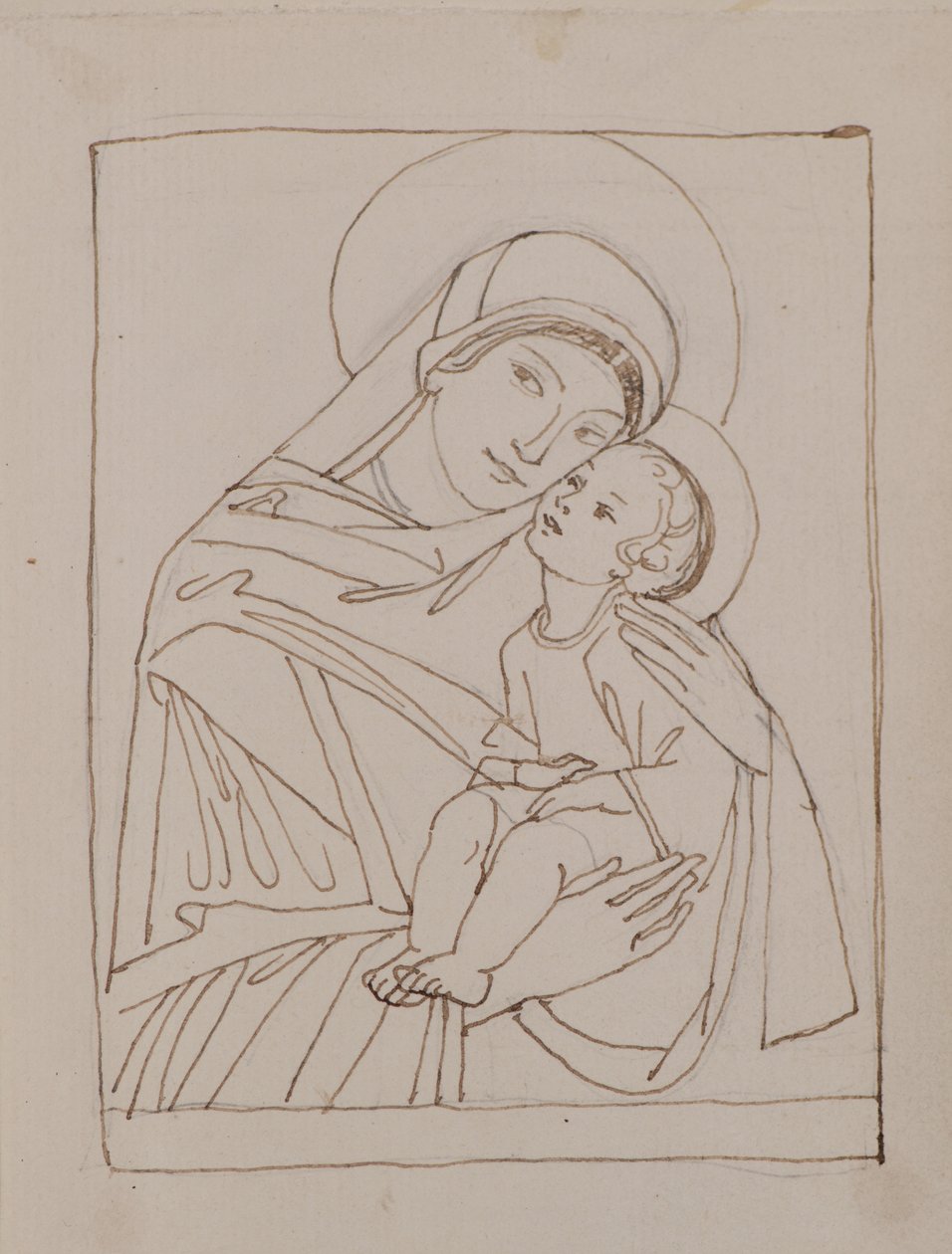 Nimetön [Neitsyt ja lapsi] (kynä ja muste) tekijältä John Duncan