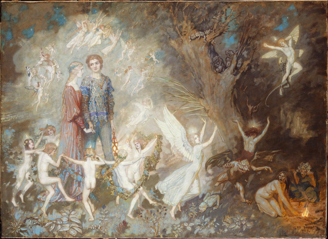 Yorinda ja Yoringel noidan metsässä, 1910 tekijältä John Duncan